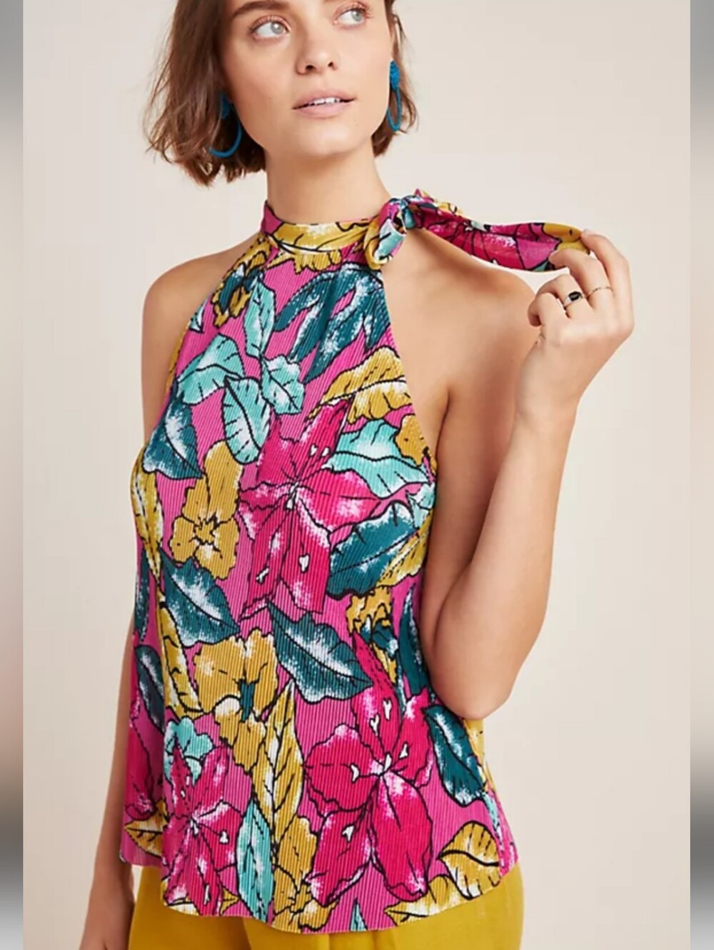 Maeve Glocester Floral Top Anthropilogie, Fuschia Pink, Mustard, Green M